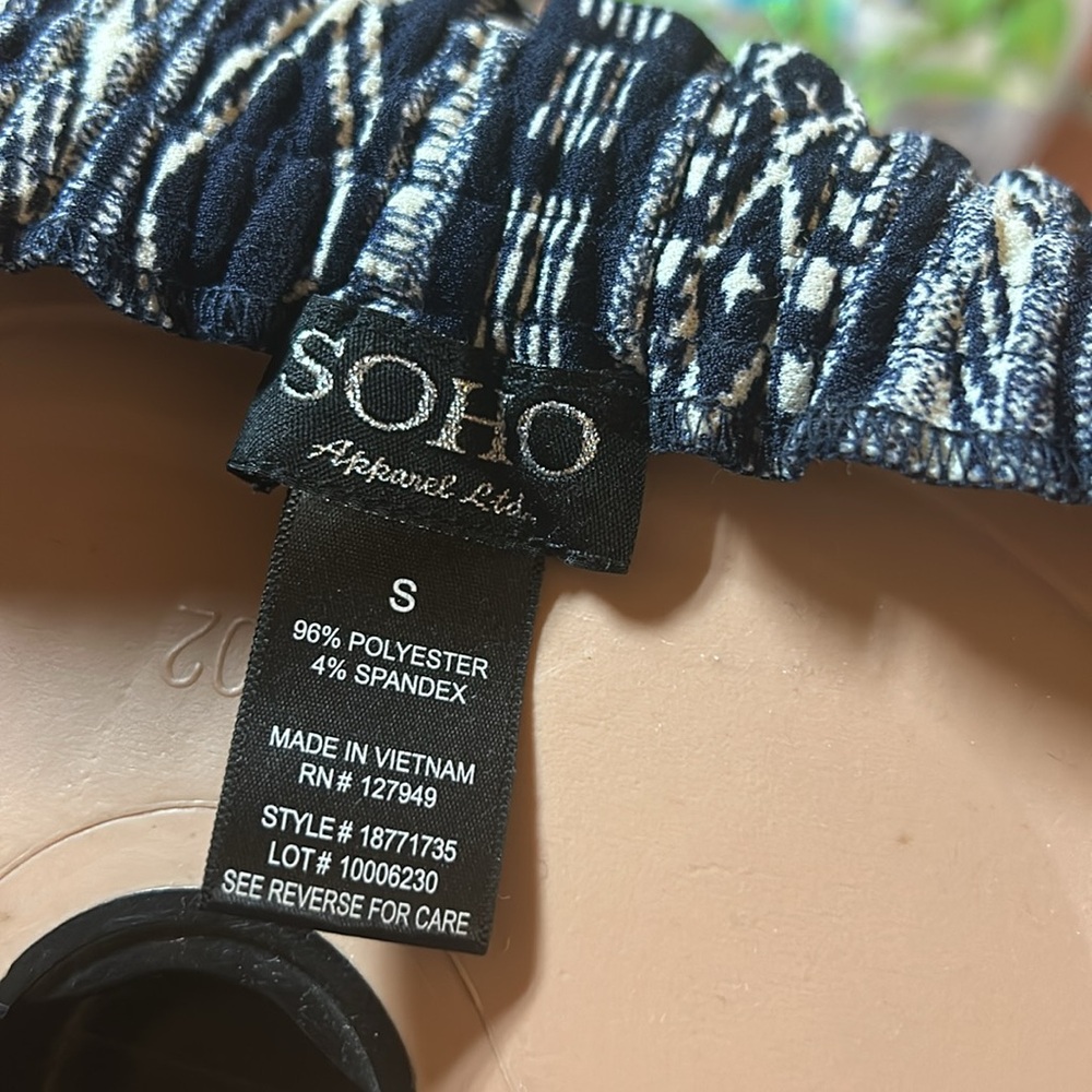 SOHO Wide Leg Trouser Drawstring Pants in Navy Blue and White Tribal Pattern - Picture 6 of 7